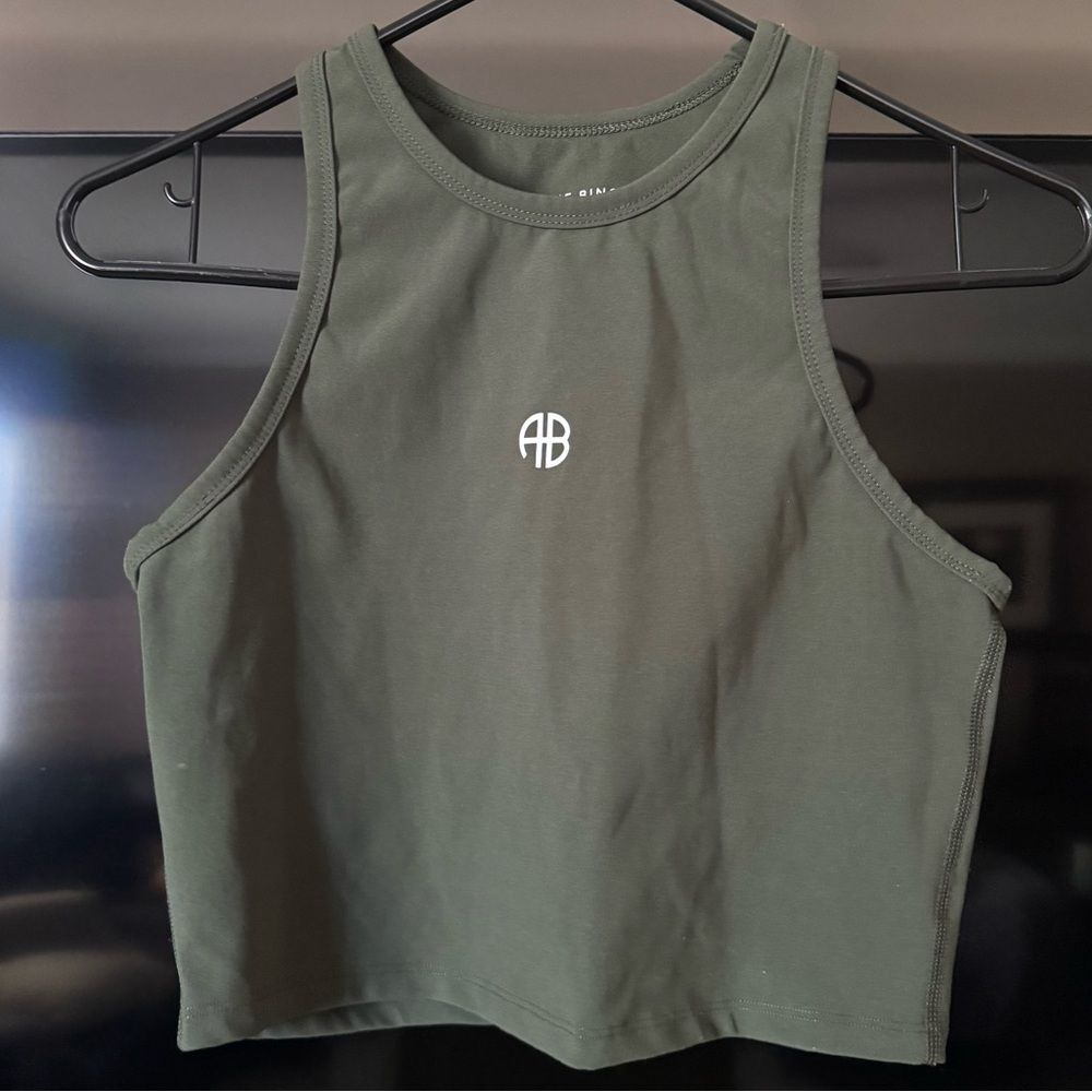 Anine Bing Brett Crop Tank Top Olive Green - Picture 3 of 5